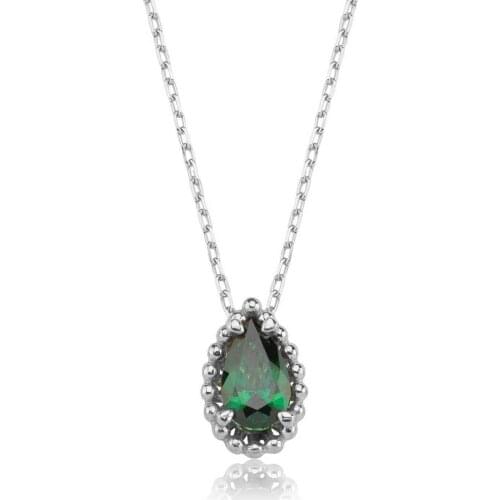 Valori Jewels 0.75 Carat, Zirconia Green Pear Gemstone, Rhodium Plated, Sterling Silver Necklace