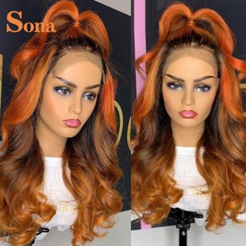 Ginger Blond Highlight Wig Colored Lace Front Human Hair Wigs 180 Brazilian Remy Orange Ginger Ombre Lace Frontal Wig for Women