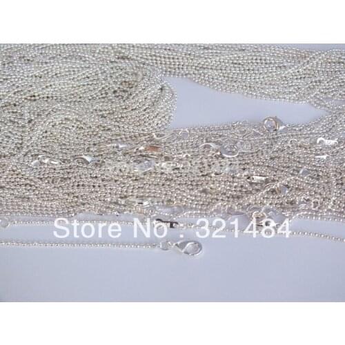 Silver plated 100piece 2.4mm ball bead chain with lobster clasp 16'' 18'' 20'' 22'' 24'' inch can pick necklace chains bulk