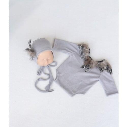 Handmade Sewing Gray Diaper And Cotton Bonnet Sets Photography Lovely Baby Clothes Suit And Hat Photo Shoot Prop