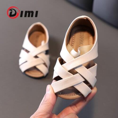 DIMI 2021 New Summer Baby Princess Shoes Microfiber Leather Infant Toddler Girls Sandals Soft Comfortable Non-Slip Black Beige