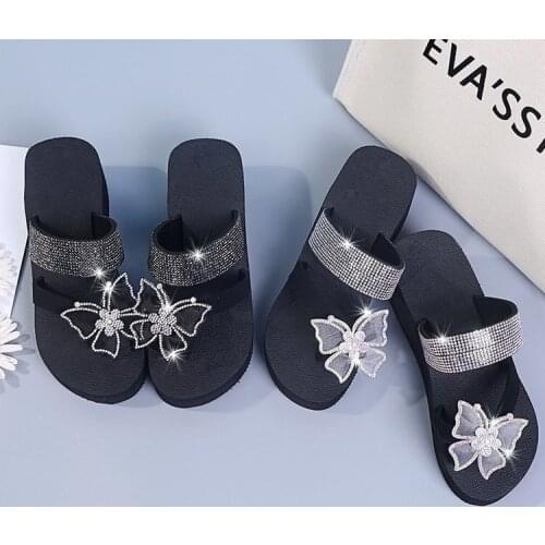 Women Slippers Summer Fashion Ladies Butterfly rhinestone Flat Bohemian Casual Sandals Breathable Beach Shoes Wedges Slippers