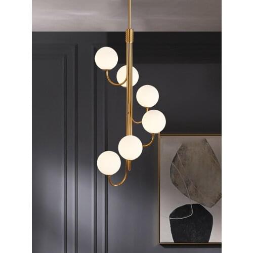 Modern duplex building with high chandelier simple staircase living room lamp light luxury bol jumping villa lobby lighting