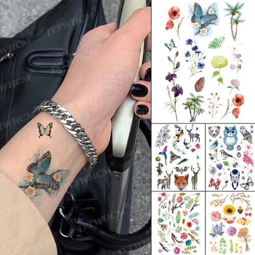 Butterfly Wrist Temporary Tattoo For Women Stickers Cut Design Deer Mountain Flash Tattoo Forest Fake Tattos Men Body Art Sleeve