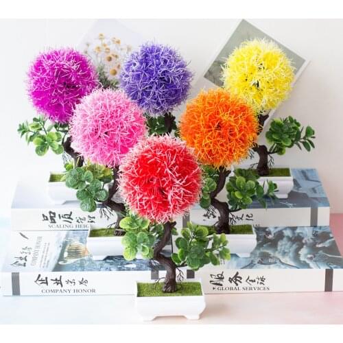 Green Small Tree with Grass Ball Flower Potted Bonsai Christmas Home Garden Office Hotel Wedding Party Decor Fake Plants Flores
