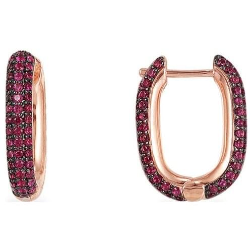 SLJELY High Quality Rose Gold Color 925 Sterling Silver Burgundy Red Zircon Rectangle Earrings Women Fashion Rock Fine Jewelry