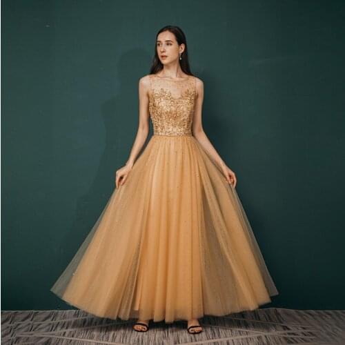 Dinner dress women 2021 new summer toast banquet temperament engagement sleeveless gold dress French birthday adult ceremony 20