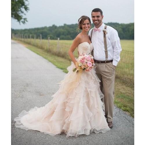 New Arrival hochzeitskleid Light Pink Vintage Wedding Dresses Ruffles Organza Court Train Bridal Gowns vestido de noiva princesa