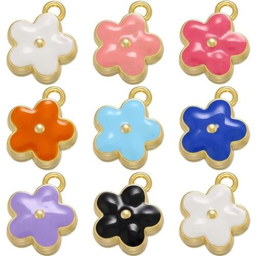 ZHUKOU Enamel Flower Pendant Cute Dripping Oil Small charms for Women DIY Handmade Earrings Jewelry Accessories Wholesale VD970