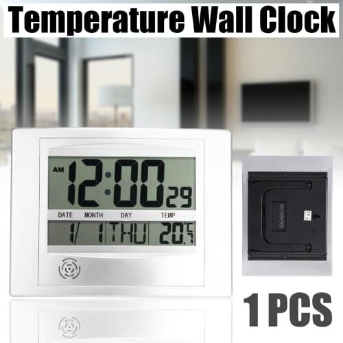 1pcs Digital LCD Electronic Wall Clock Temperature Alarm Clock with Snooze Function Home Office Decor Standing Alarm Clock