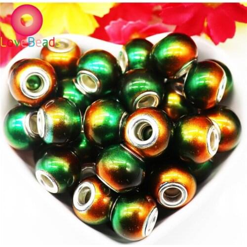 10Pcs Mixed Color Glass Murano Large Hole Spacer Beads Fit Pandora Bracelet Pendant Charms Necklace Women Jewelry Making Bulk