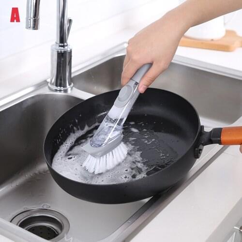 2 in 1 long handle Kitchen cleaning tools cleaning brush with removable brush sponge sponge dispenser dishwashing brush set