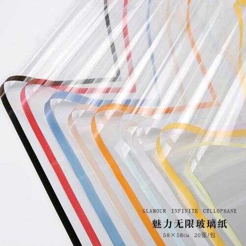20pcs Transparent Cellophane Border Opp Dustproof Floral Wrapping Paper Flowers Packaging Materials