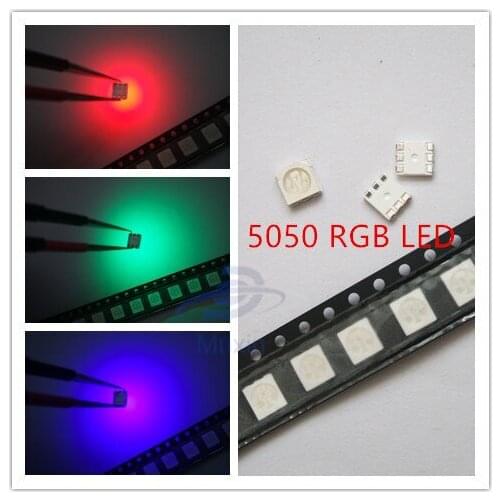 200 pcs 5050 RGB SMD LED RED BLUE GREEN SMT LED PLCC-6 3-CHIPS Light Emitting Diodes Lamp Bead For Car, Boat, Bike DIY