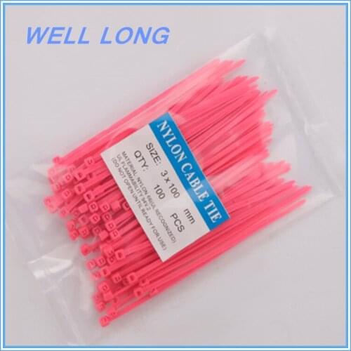 200pcs/lot 3*100mm Rose Red Nylon Wire Cable Zip Ties, Cable Ties