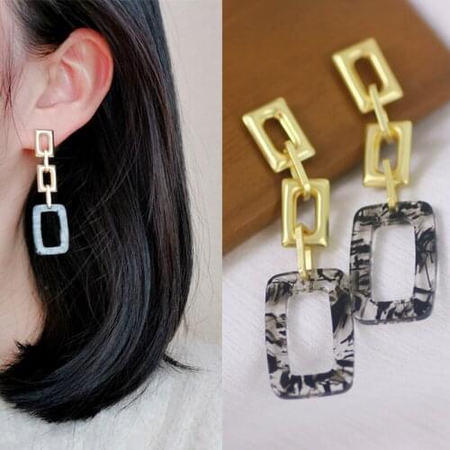 2021 New Fashion Bohemian Style Acrylic Geometric Square Long Drop Earrings for Women Party Statement Jewelry Accessories