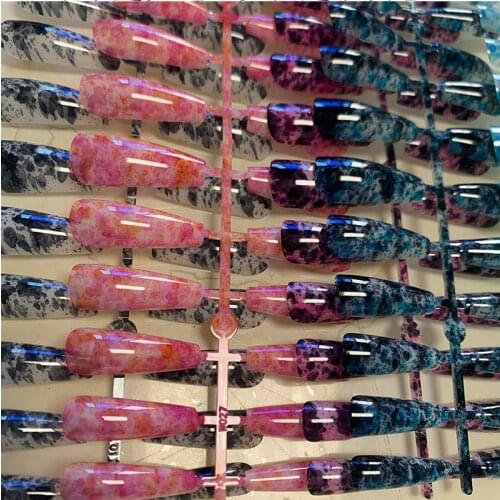 1set/24Pcs Long Ballet Coffin Fake Nails Color Press On Nail Tips Removable Varnish Manicure Glue Style Ladies Decorations