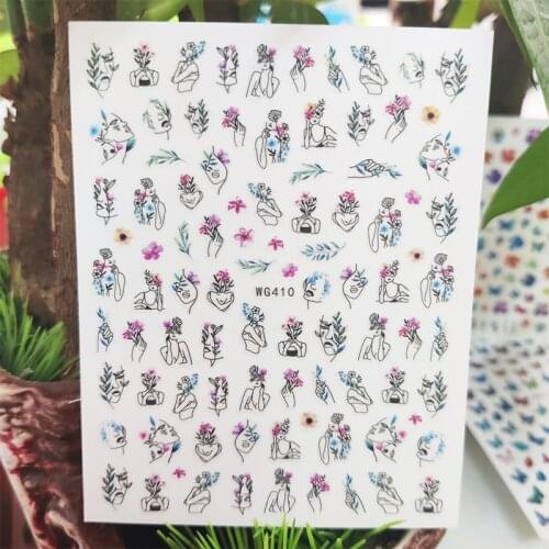 3D Stickers for Nails Color Leaf Grass Line Girl Design Nails Art Decoration Manicure Stickers Sliders Nail Foil Accessories