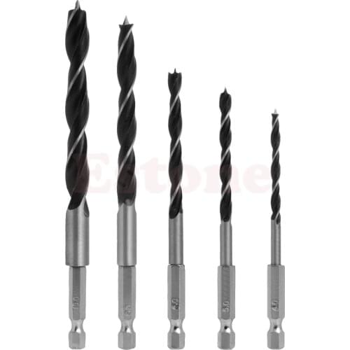 4 5 6 8 10mm 5pcs Quick Change Metal Tools 1/4" Hex Shank Wood HCS Drill Bit Set Fits All 1/4" Hex Cordless Screwdrivers