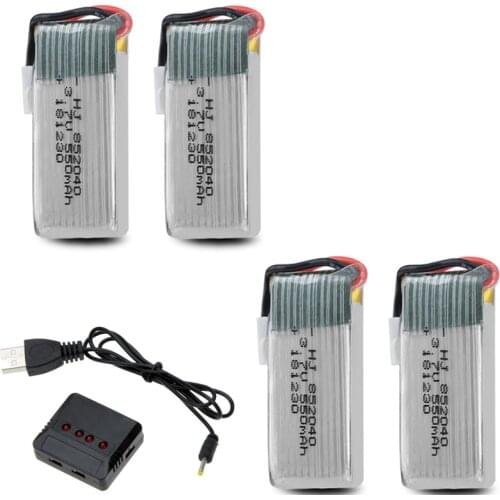 4pcs 3.7V 550mAh Lipo Battery With 4 in 1 USB Charger sets for JXD 523 523W H43WH RC Quadcopter Spare Parts 3.7v Drone battery