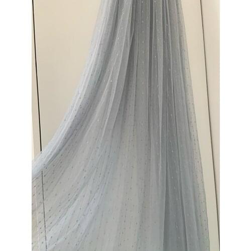 5 Yards Grey Soft Tulle Fabric With Stripes And Dots, Soft Mesh Lace Fabric, Well Drape Tulle Lace Fabric
