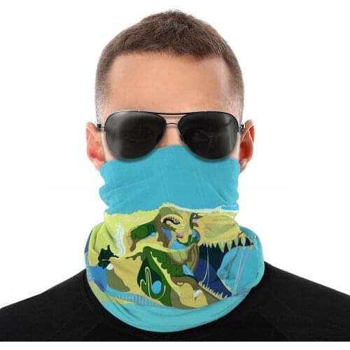 Aquamarine T-rex Scarves Half Face Mask Unisex Halloween Neck Gaiter Tubular Bandana Multi-functional Headband Biking Hiking
