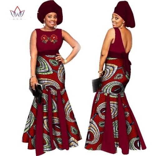Women BintaRealWax Customize 2021 Special African Backless Mermaid Dress&Headscarf 2Pieces Set Sexy Lady Party Wedding WY2643