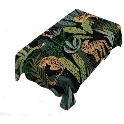 Home Decor Wild Animals Tigers Leopard In Jungle Forest Palm Tree Leaf Table Covers Brown Green