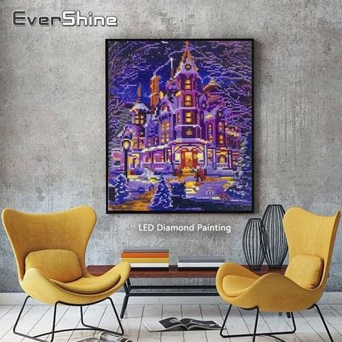 EverShine Diamond Painting LED Light Winter Scenery Diamond Embroidery Full Set With Frame Diamond Mosaic Round Drill Home Decor