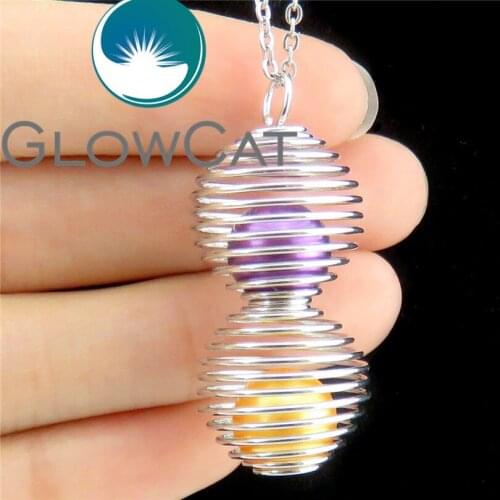 GLOWCAT K580 Spring Spiral Ball Beads Cage Essential Oil Diffuser Oyster Pearl Cage Locket Necklace Creative Iron Locket Cage