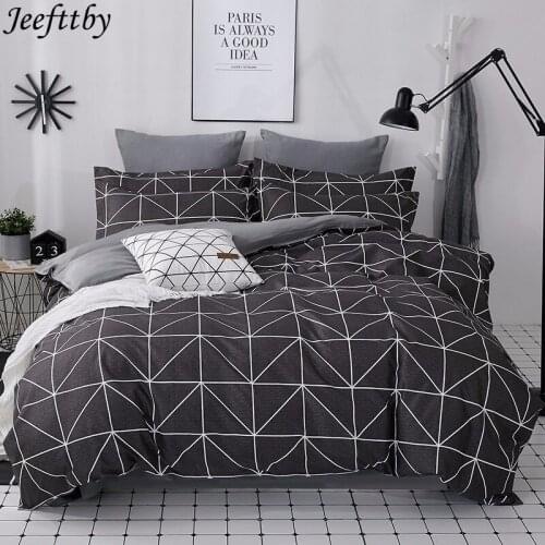 Jeefttby Home Textile Black Geometric Pattern Bedding Sets Duvet Cover Pillowcase Sheet Linen Twin Full Queen King Size 3/4Pcs