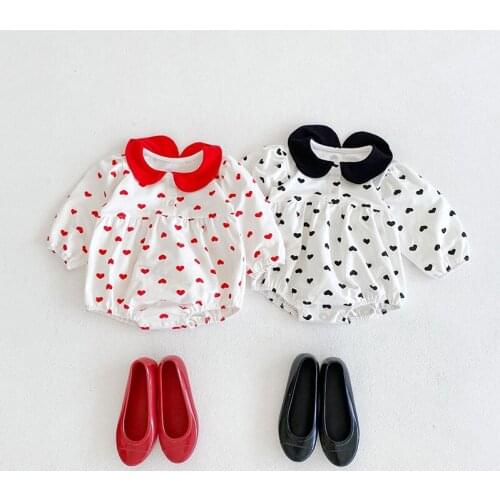 Baby Girls Bodysuits Spring AutumnCotton Casual Love Heart Infant Tops Clothes Toddler Girls Long Sleeve One-Piece Jumpsuit