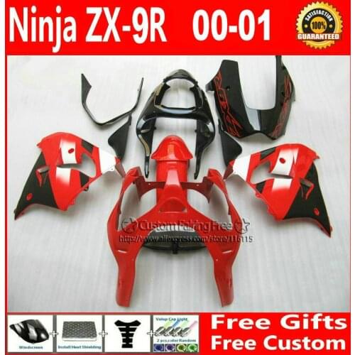 Best red bodywork for Kawasaki Customize free fairing kit ZX9R 2000 2001 ZX 9R 00 01 Ninja perfect customize bodykit+7Gifts