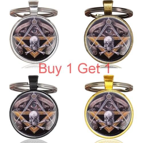 Buy 1 Get 1 Classic Handmade Skull Masonic Glass Dome Metal Key Chain Unique Men Women Key Ring Jewelry Gifts Keychain