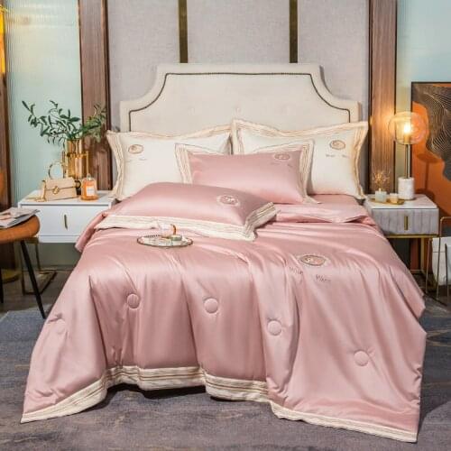 Summer Soft Smooth Quilt Bedspreads King Queen Embroidered Double Soybean Fiber Thin Blanket Print Comforter Luxury 200x230cm