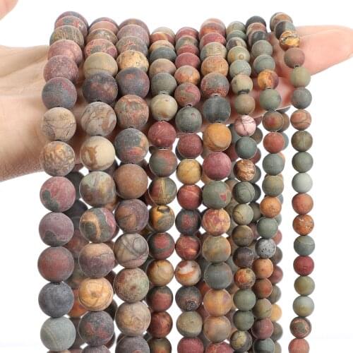 Frosted Red Pine Green Grass Natural Stone Beads Round Loose Spacer Beads For Jewelry Making Bracelets Necklace 4/6/8/10/12MM