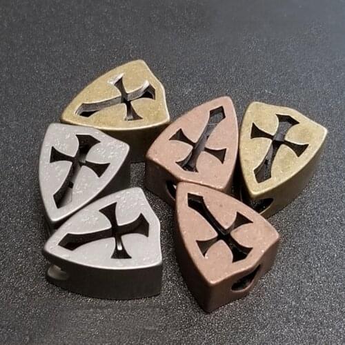 Copper Titanium Alloy Cross Knife Beads Brass Shield Knife Beads EDC DIY Paracord Beads
