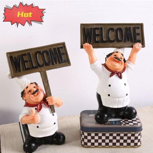 Cute French Chef Welcome Resin Chef Figures Statue Decoration Figurine, Crafts Statue Ornament for Home Bar Coffee Shop Decor