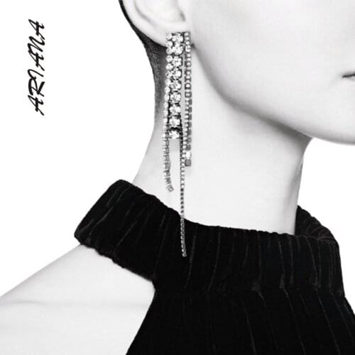 ARIANA Fashion Silver Plated Tassels Earrings Personalized Chandelier Fringe Rhinestone Crystal CZ Eardrops Jewelry For Party