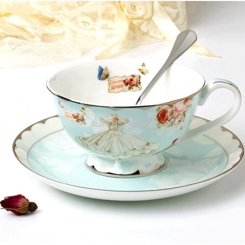 European Style Tea Cup Set Bone China Tea Cup And Saucer Set Floral Pattern Ceramic Coffee Cup Porcelain Drinkware Gift For Girl