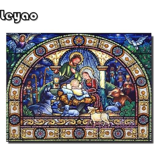 Diamond Embroidery Religious Picture Of Rhinestones Christmas Church Banner Decor Diy Diamond Painting Nativity Day Cross Stitch