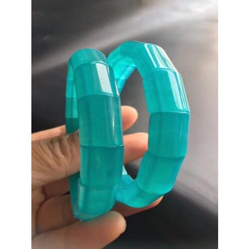 Genuine Natural Green Amazonite Gemstone Bangle One Bracelets For Women Crystal Rectangle Beads Stretch Bracelet 14x6mm AAAAA