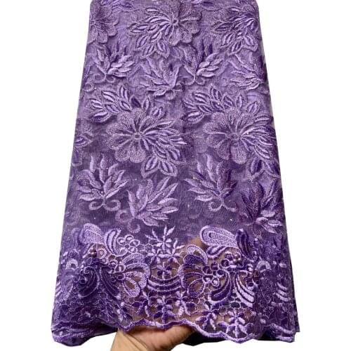 Nigerian Lilac Lace Fabric With Stones African Mesh Fabric 5Yards French Net African Lace Fabric 2021 High Quality Lace VLL8561