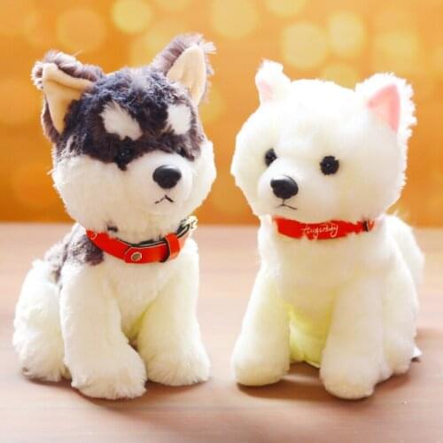 New Alaskan Dogs Plush Toys for Baby Gift Soft White Dog Stuffed Animals Toys Real Life Plush Lifelike Puppy Dolls with Collar