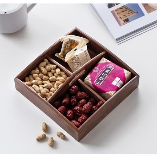 8PCS Wooden Fruit Plate Candy Tray 4 Compartments Snack Dry Fruit Dessert Saucer Food Tray Home Kitchen Tableware
