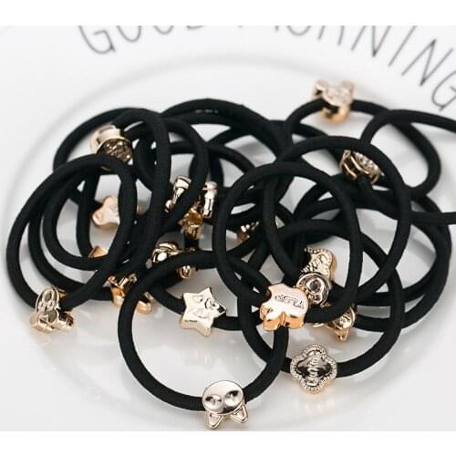 Korean Ponytail Holder Headwear Gold Cartoon Beads Rubber Elastic Hair Bands Women Simple Headdress Hair Accessories Wholesale