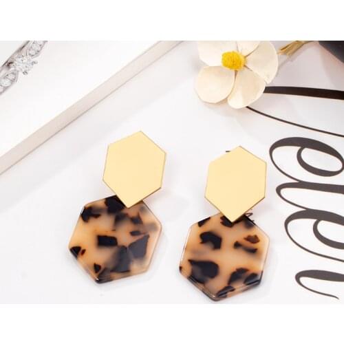 POXAM Geometric Statement Acrylic Earrings For Women Fashion Brown Resin Gold Drop Earring 2021 Trend Female Jewelry Accessories