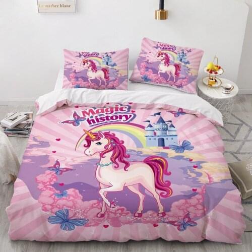 Pink Cartoon Unicorn Bedding Set Cute Kawaii Duvet Cover Set Design Bedclothes For Kids Baby Comforter Bed Set