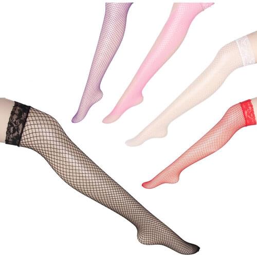 Sexy Fishnet Stockings Women White Lace Thigh Highs Kabaretki Encaje Mujer Calze Rete Chaussettes Hautes Knee Socks Bas Resille