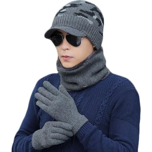 3pcs Set Knitted Plush Hat Gloves Scarf Set For Men Women Winter Fashion Outdoor Warm Casual Unisex Cap Scarves Gloves Sets Gift